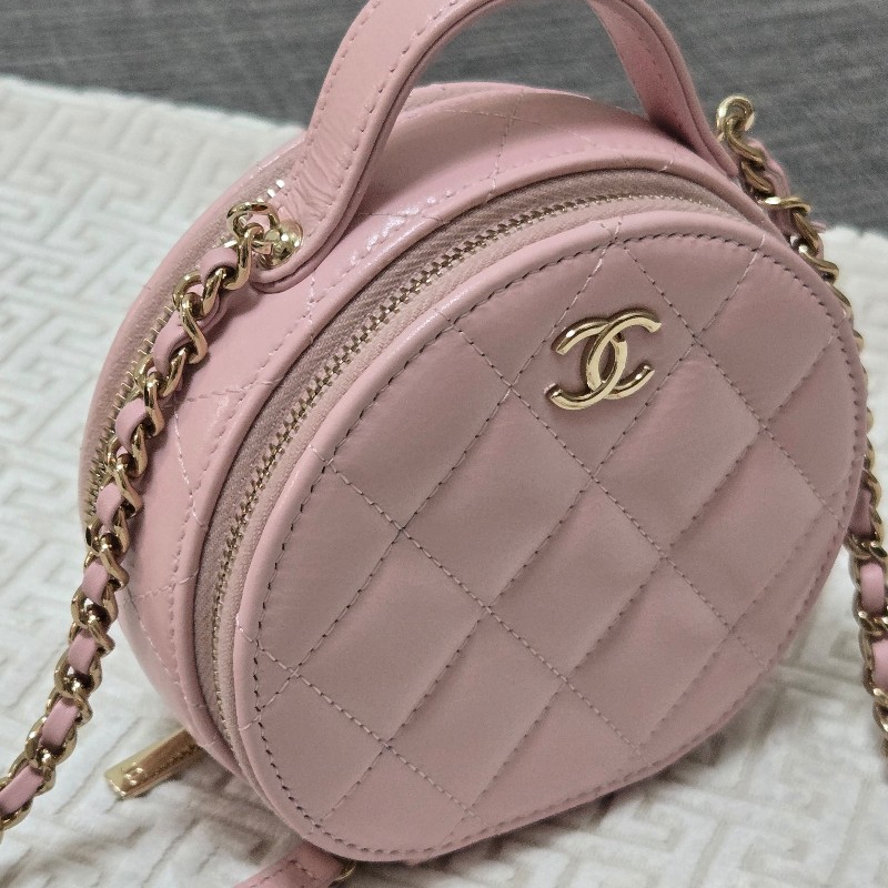 香奈兒 Chanel 櫻花粉 粉色 雙層圓餅手提包 鍊包 肩背包 斜背包~❤️-11