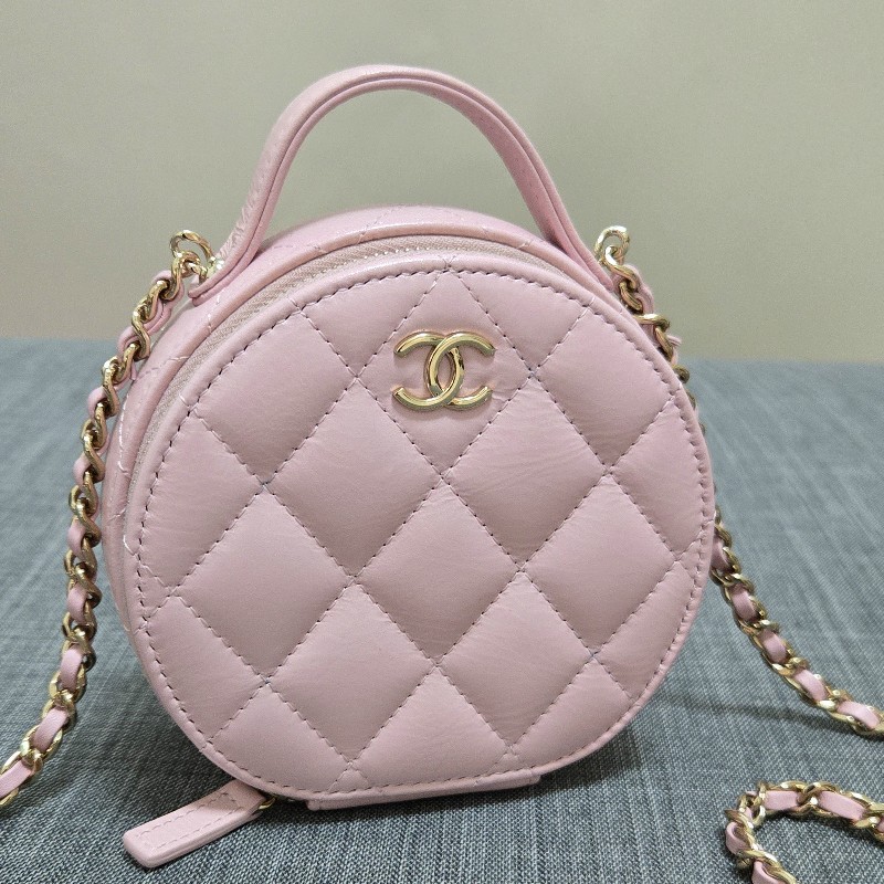 香奈兒 Chanel 櫻花粉 粉色 雙層圓餅手提包 鍊包 肩背包 斜背包~❤️-14