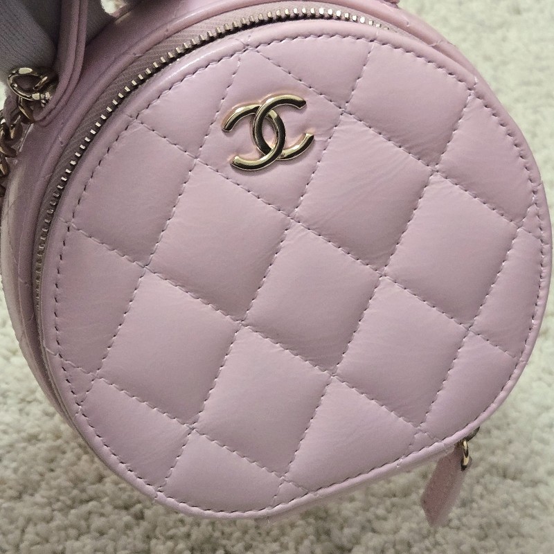 香奈兒 Chanel 櫻花粉 粉色 雙層圓餅手提包 鍊包 肩背包 斜背包~❤️-15