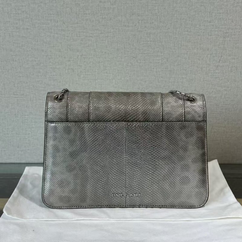 ✨BVLGARI 水蛇皮銀扣蛇頭斜背包 25*16*6.5 98新 配件塵袋鏡子-1