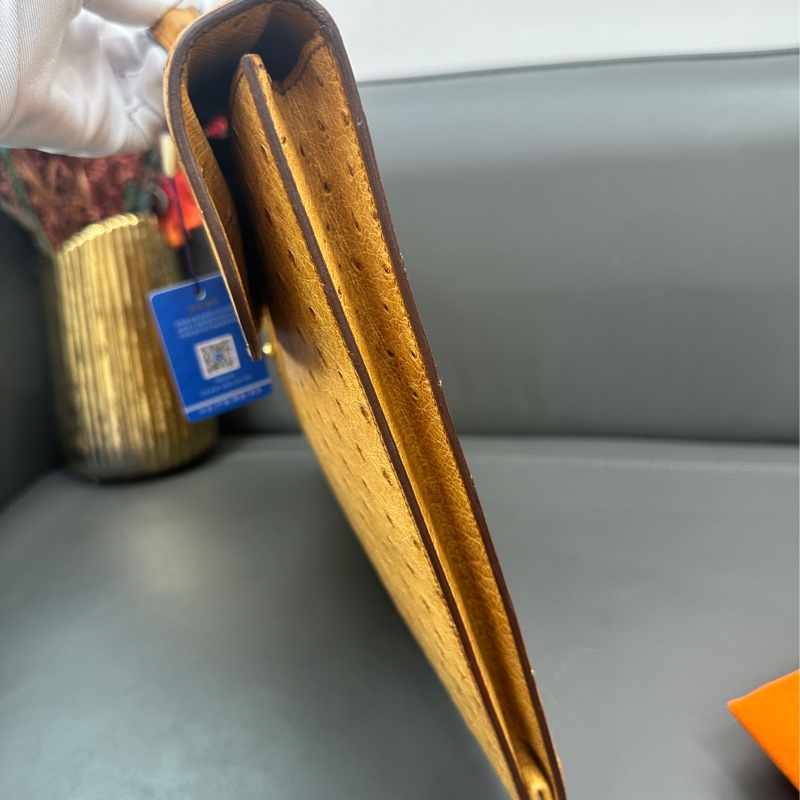Hermes愛馬仕公事包沙灘金鴕鳥皮金扣圓圈s刻-6