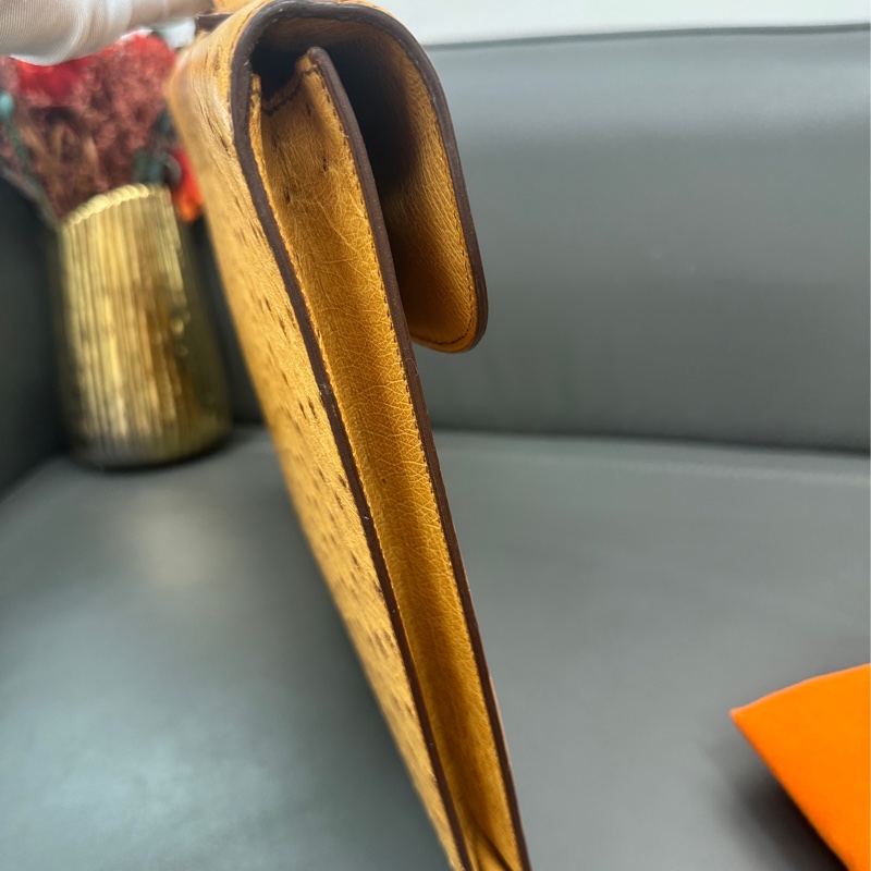 Hermes愛馬仕公事包沙灘金鴕鳥皮金扣圓圈s刻-7