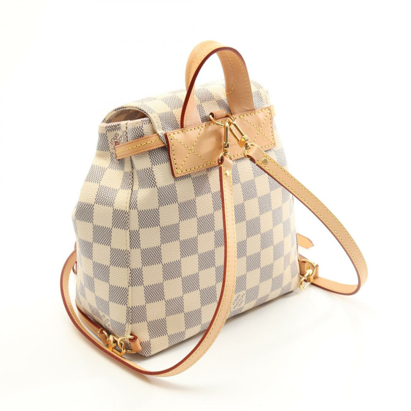 LOUIS VUITTON Speron BB Damier Azur Rucksack 背包 N44026 PVC 塗層帆布皮革白色二手女士-1