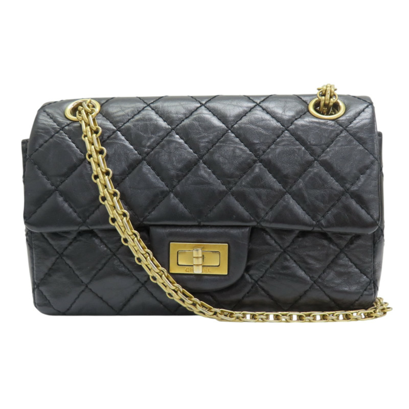 黑色 菱格紋 皮革 2.55 鍊帶 肩背包-0