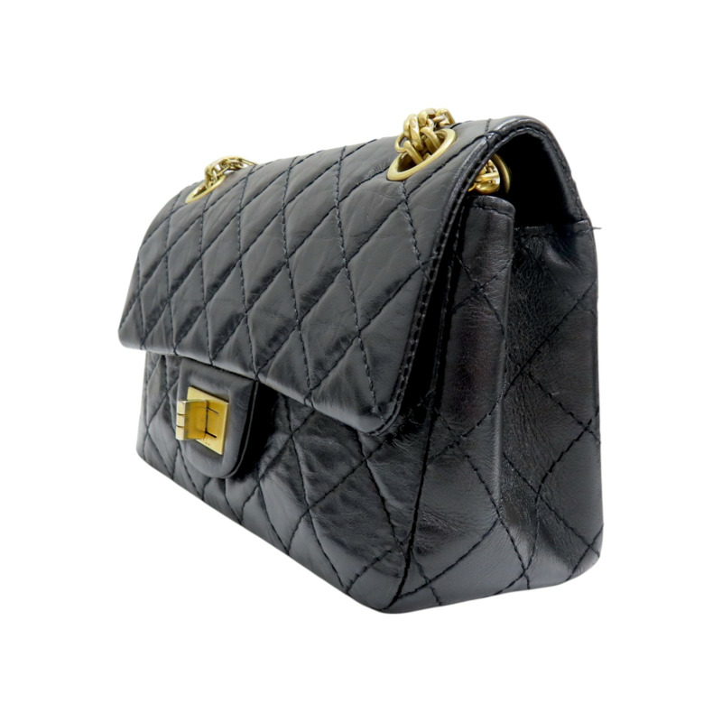 黑色 菱格紋 皮革 2.55 鍊帶 肩背包-2