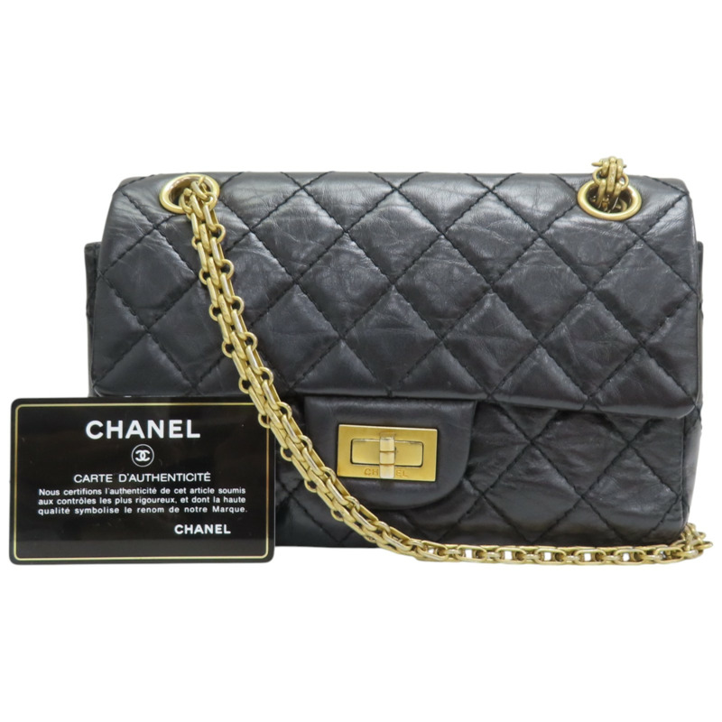 黑色 菱格紋 皮革 2.55 鍊帶 肩背包-10