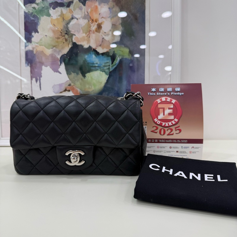 Chanel香奈兒 CF 大mini 黑銀 29開-0