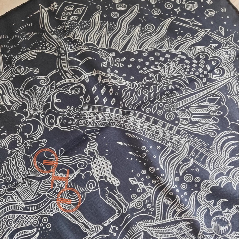 愛馬仕正在通話中喀什米爾披肩及長圍巾100cm/ 深藍和白色(全新)-4