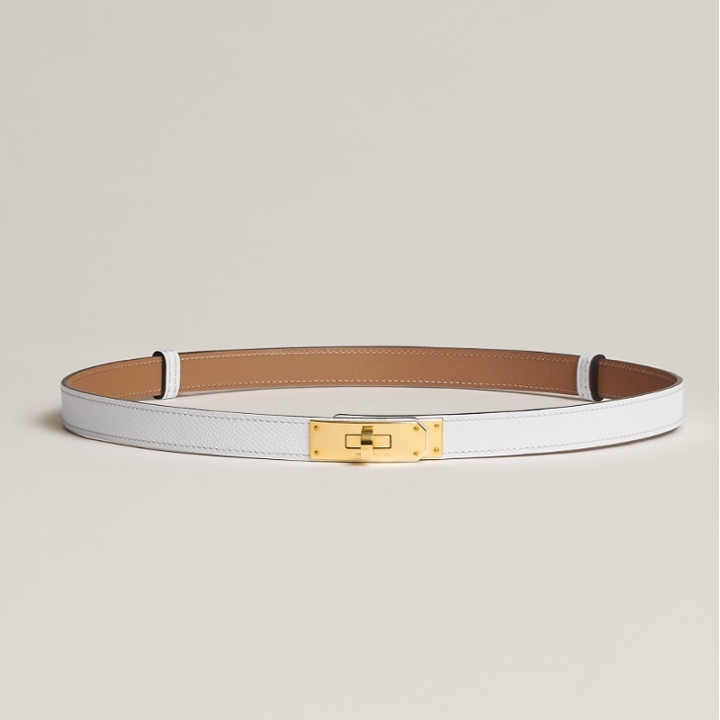 HERMÈS 愛馬仕 Kelly 18腰帶 白色＋金 / 金棕+銀-3