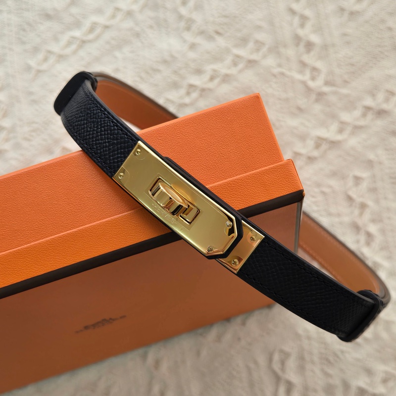 HERMÈS 愛馬仕 Kelly 18腰帶 白色＋金 / 金棕+銀-4