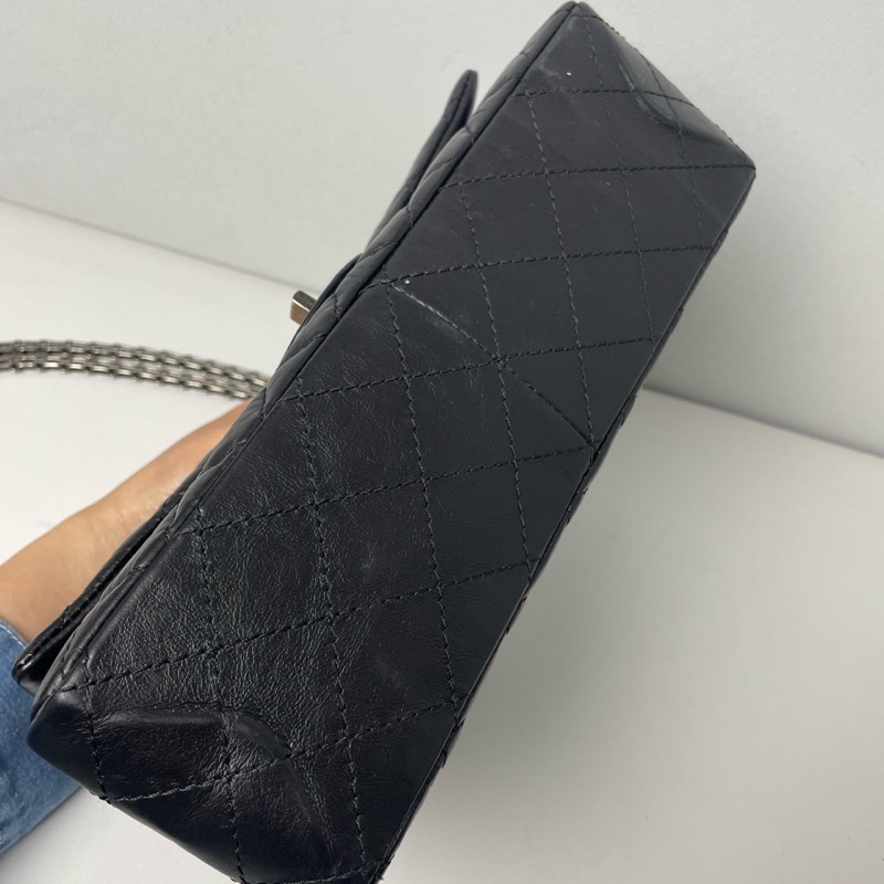 Chanel 香奈兒 黑銀2.55單肩斜挎包大號28cm-4