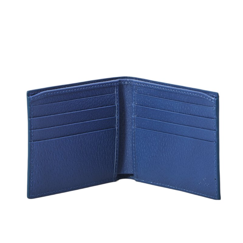 【GUCCI 古馳】GG Bi-Fold Supreme 帆布 皮革 卡夾 皮夾 短夾 藍色內裡 黑色 藍色 768243-2