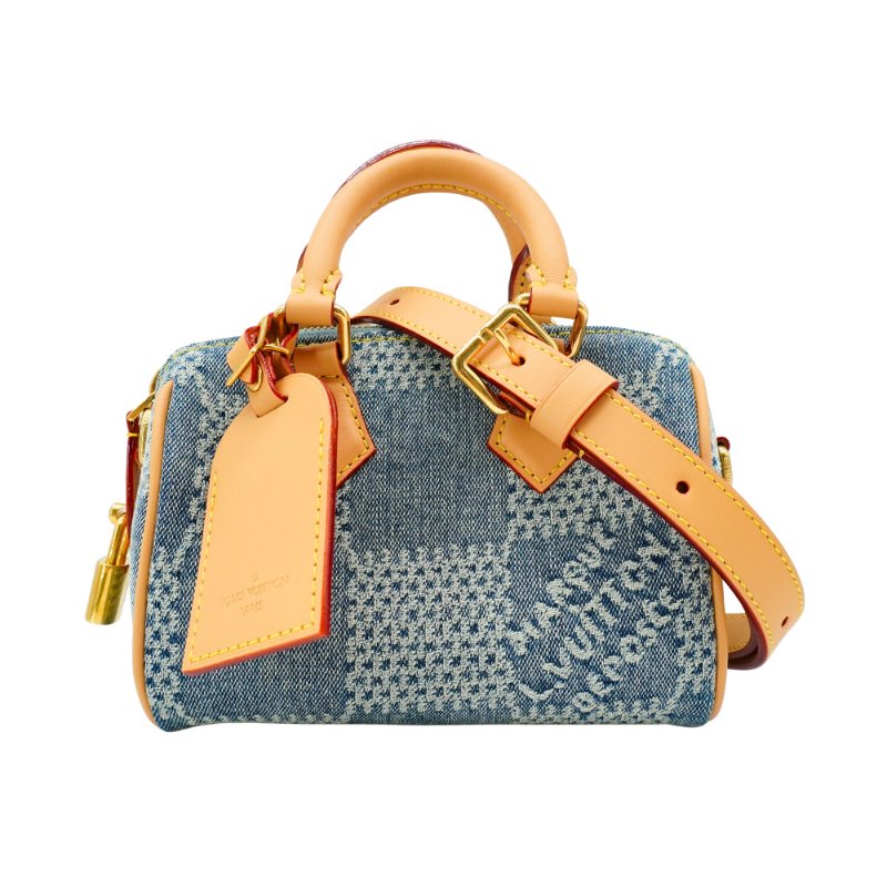Louis Vuitton Speedy 18 格紋牛仔布手提斜背二用包(N40682-牛仔藍)-0