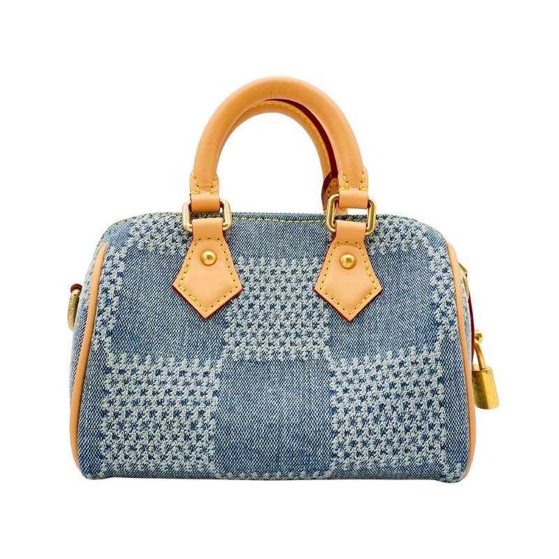 Louis Vuitton Speedy 18 格紋牛仔布手提斜背二用包(N40682-牛仔藍)-2