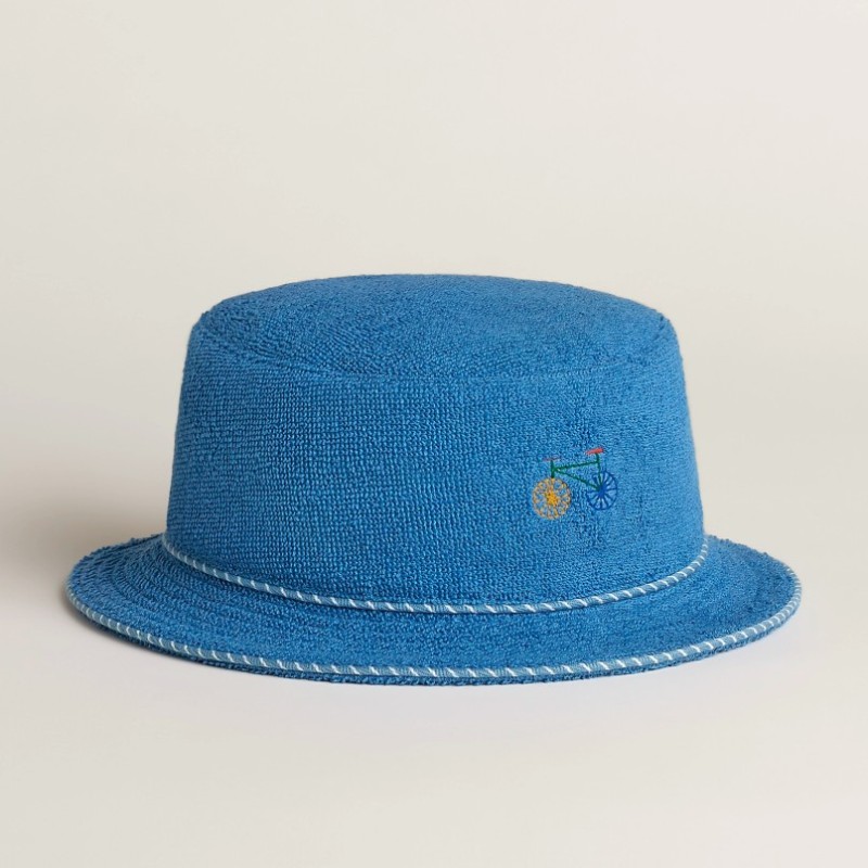 全新 HERMÈS 愛馬仕 Les Cabanes漁夫帽 藍色 52-3