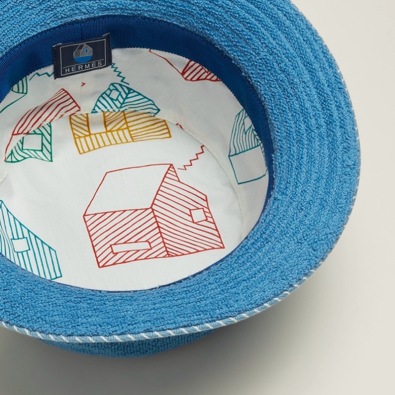 全新 HERMÈS 愛馬仕 Les Cabanes漁夫帽 藍色 52-5