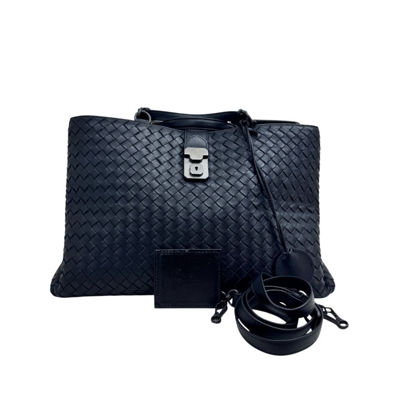 BOTTEGA VENETA 黑色小牛皮 斜孭/手提包 黑扣 Shoulder Bag-10