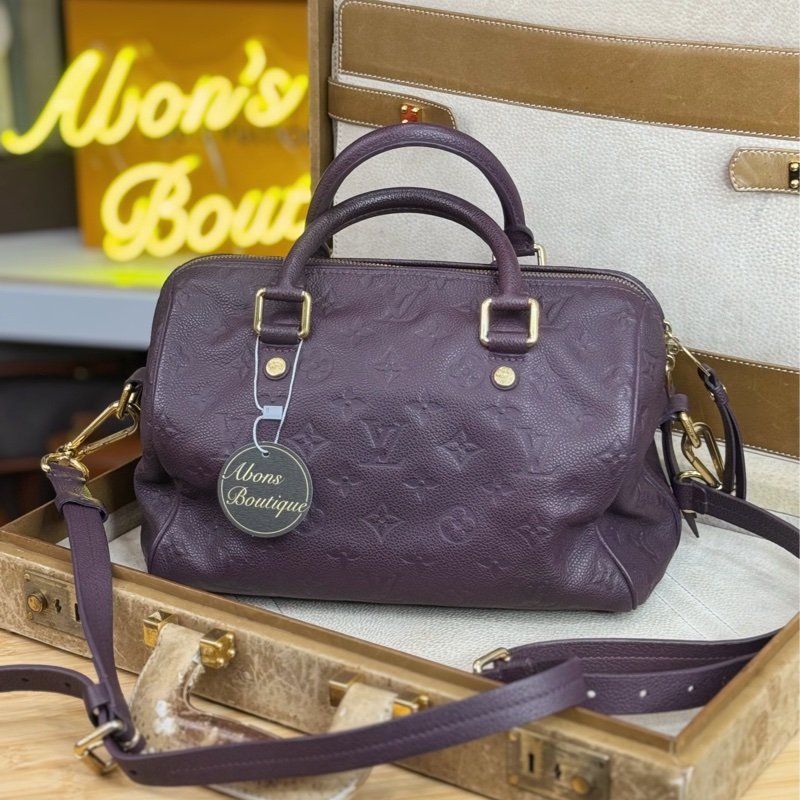 Louis Vuitton 酒紫壓紋老花Speedy 25/ 背帶款💜有便宜-0