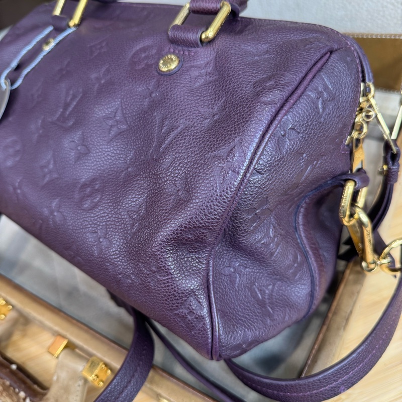 Louis Vuitton 酒紫壓紋老花Speedy 25/ 背帶款💜有便宜-3