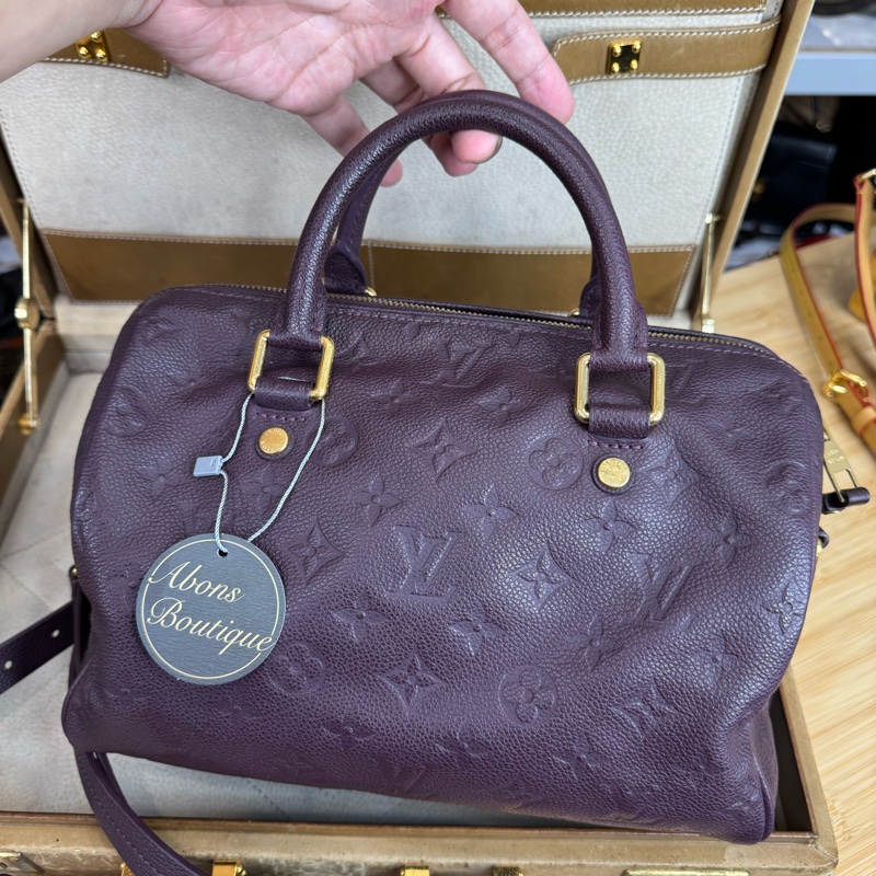 Louis Vuitton 酒紫壓紋老花Speedy 25/ 背帶款💜有便宜-6