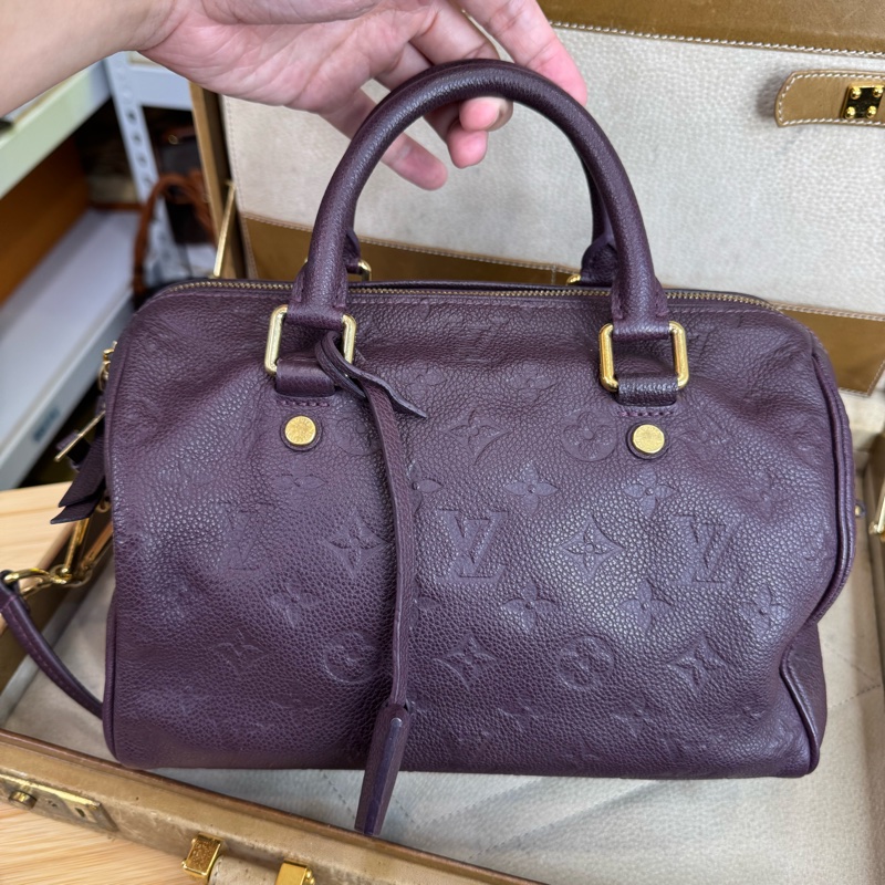 Louis Vuitton 酒紫壓紋老花Speedy 25/ 背帶款💜有便宜-7