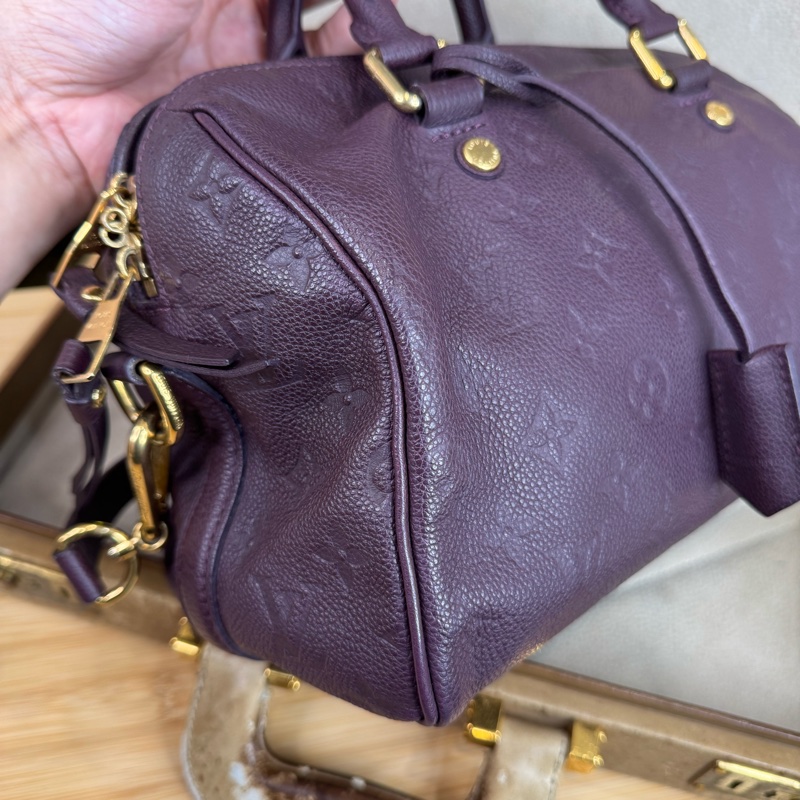 Louis Vuitton 酒紫壓紋老花Speedy 25/ 背帶款💜有便宜-8
