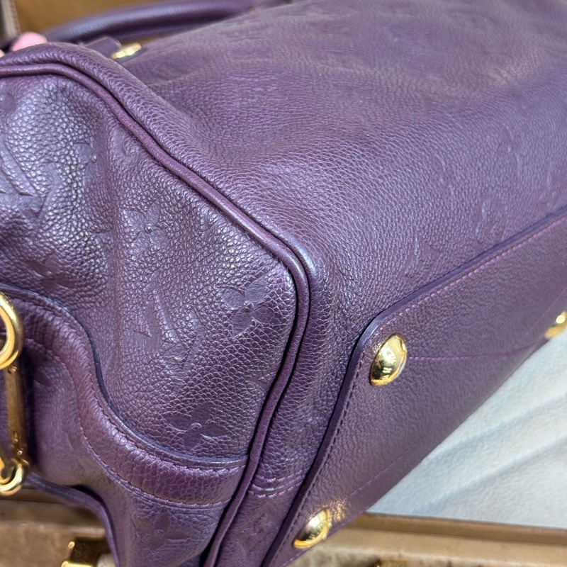 Louis Vuitton 酒紫壓紋老花Speedy 25/ 背帶款💜有便宜-9