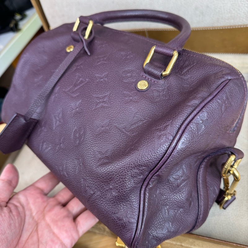 Louis Vuitton 酒紫壓紋老花Speedy 25/ 背帶款💜有便宜-10