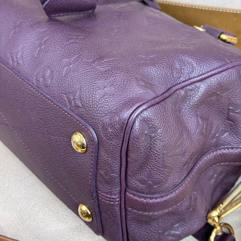 Louis Vuitton 酒紫壓紋老花Speedy 25/ 背帶款💜有便宜-11