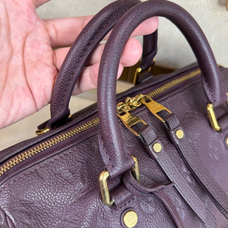 Louis Vuitton 酒紫壓紋老花Speedy 25/ 背帶款💜有便宜-20
