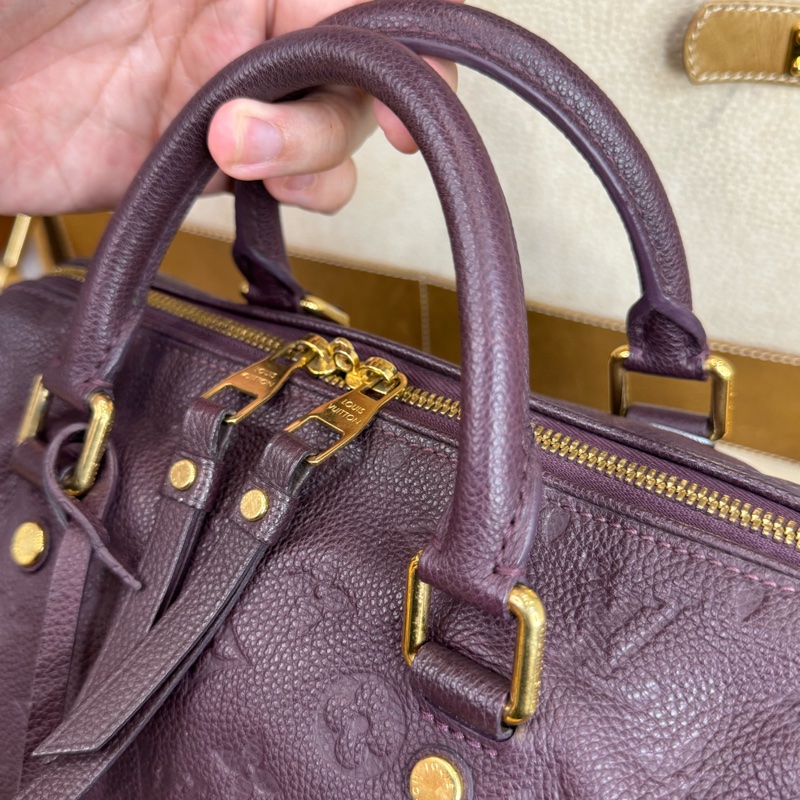Louis Vuitton 酒紫壓紋老花Speedy 25/ 背帶款💜有便宜-21