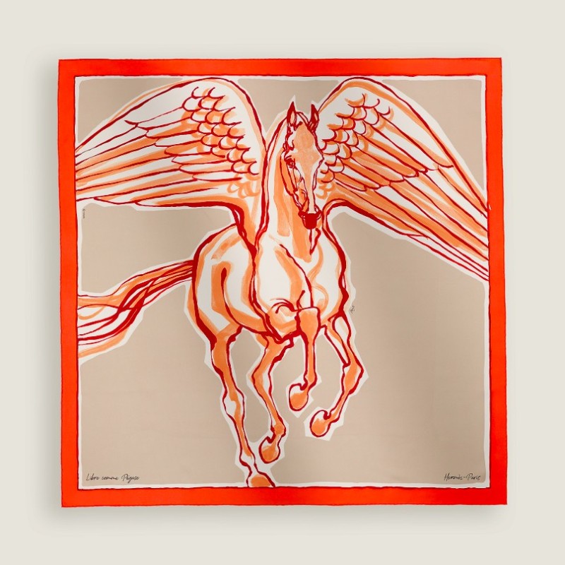 全新 HERMÈS 愛馬仕 Libre Comme Pegase 自由飛馬 90方巾-7