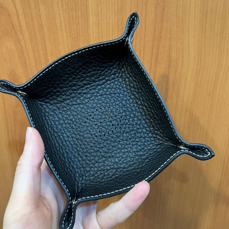 Hermes 黑色TC皮銀釦方型小置物盤H311890-0