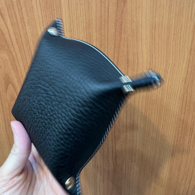 Hermes 黑色TC皮銀釦方型小置物盤H311890-3