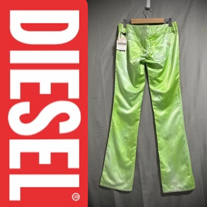 diesel hush 義大利製 金屬色靴型牛仔褲 蘋果綠糖果緞面嫘縈低腰褲 vintage w28 Y2K-7