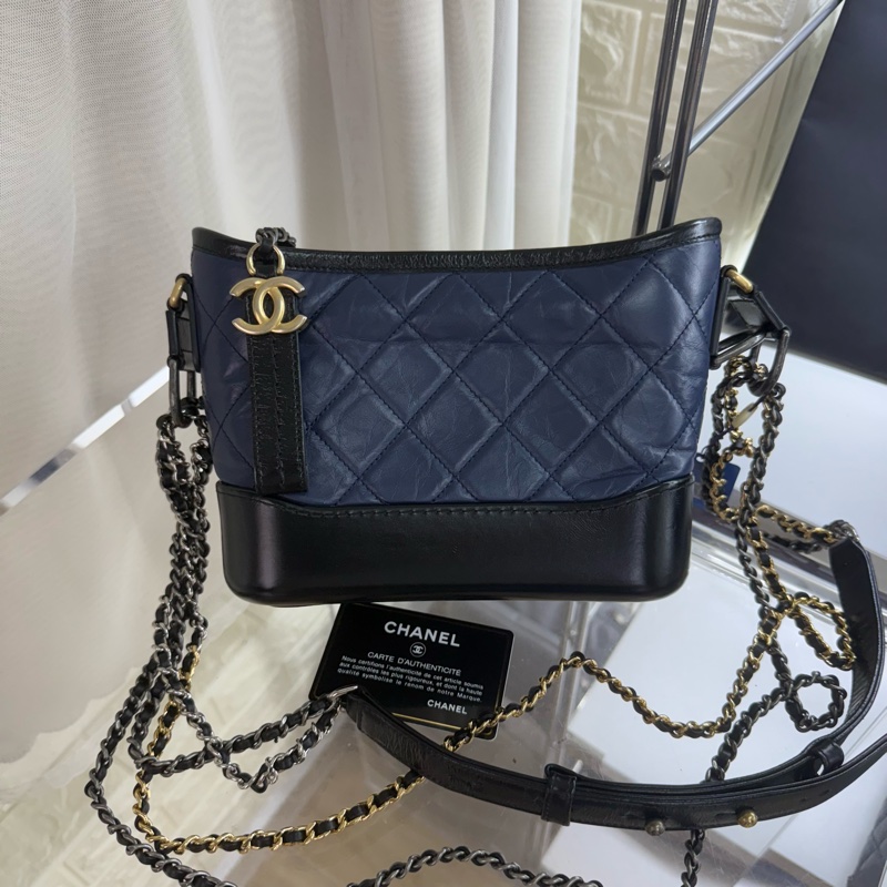 Chanel 藍黑流浪包小號帶卡-3