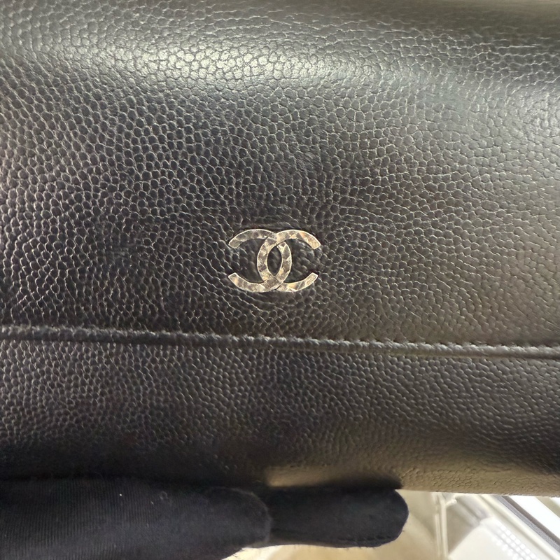 Chanel雙c logo 黑銀魚子醬錢包-9