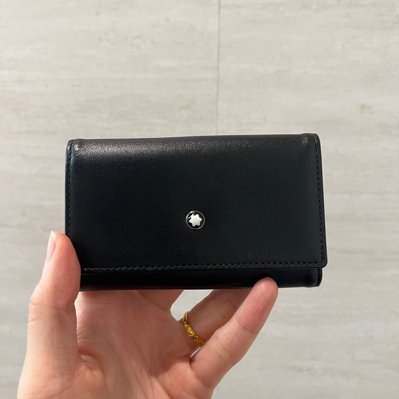 Montblanc 黑牛皮銀釦6匙鑰匙包-0