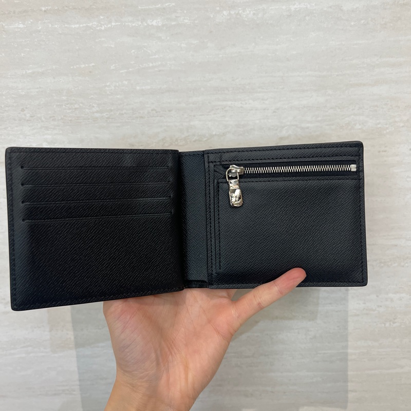 LV 黑牛皮銀釦三折對開短夾M62045-7