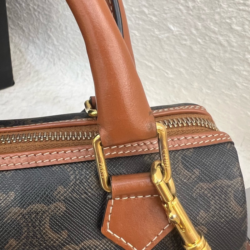 Celine 小號標誌印花牛皮革波士頓包 TriompheCanvas牛皮革包邊 約20 x 15.5 x 10.5釐米)-5