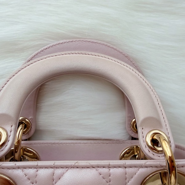 LADY DIOR 絕美 蓮花珠光粉 小羊皮黛妃包  95新-8