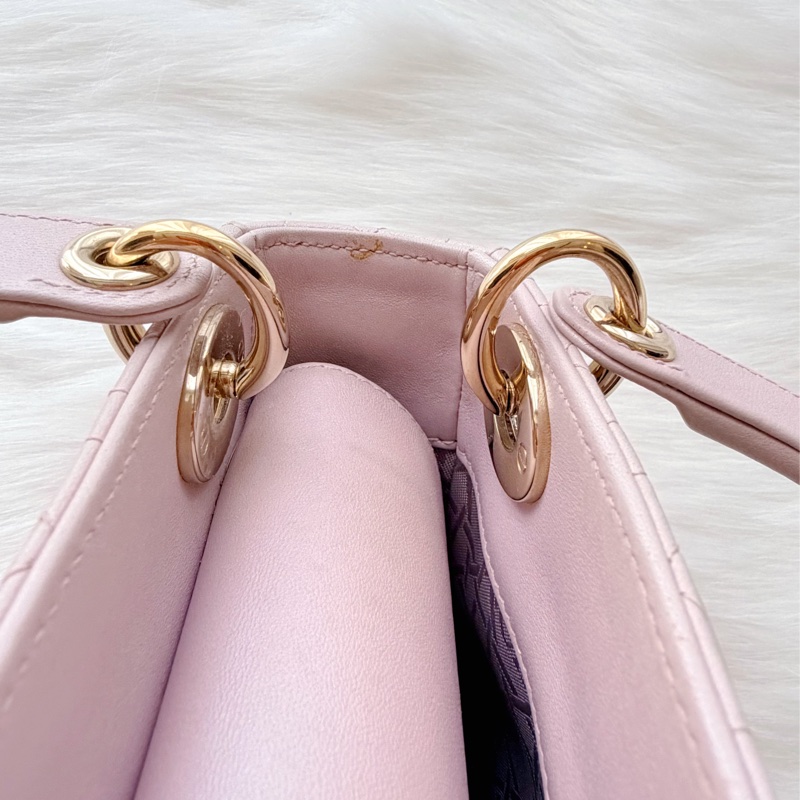 LADY DIOR 絕美 蓮花珠光粉 小羊皮黛妃包  95新-9