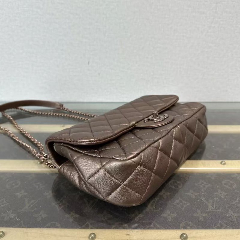 ✨CHANEL 古銅色CF肩背斜背鍊條包25*15*5.5 98新配件塵袋保卡-3