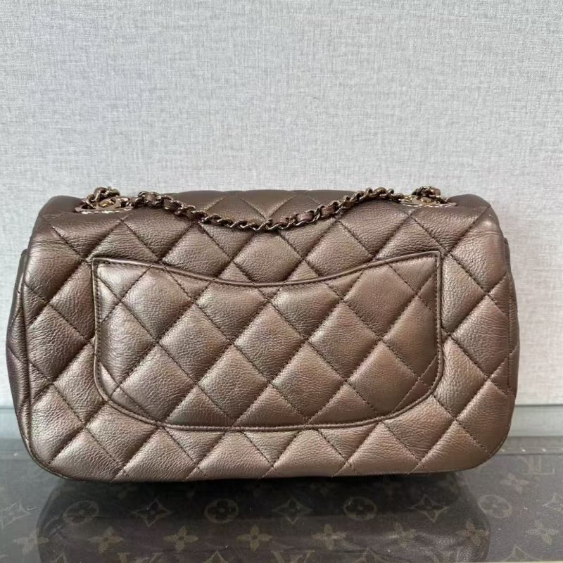 ✨CHANEL 古銅色CF肩背斜背鍊條包25*15*5.5 98新配件塵袋保卡-4