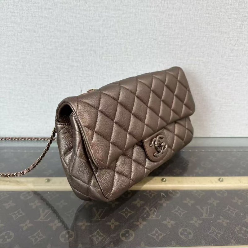 ✨CHANEL 古銅色CF肩背斜背鍊條包25*15*5.5 98新配件塵袋保卡-5