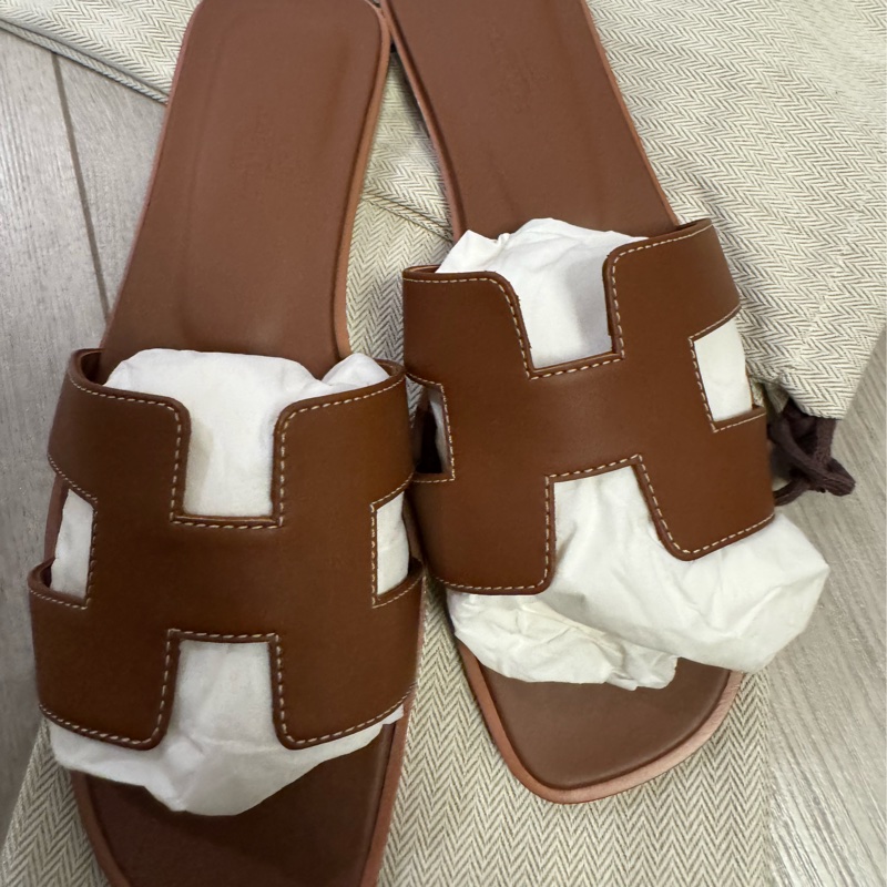 Hermes 全新在台 H大棕色拖鞋37.5 剛離櫃 附上購買證明-1