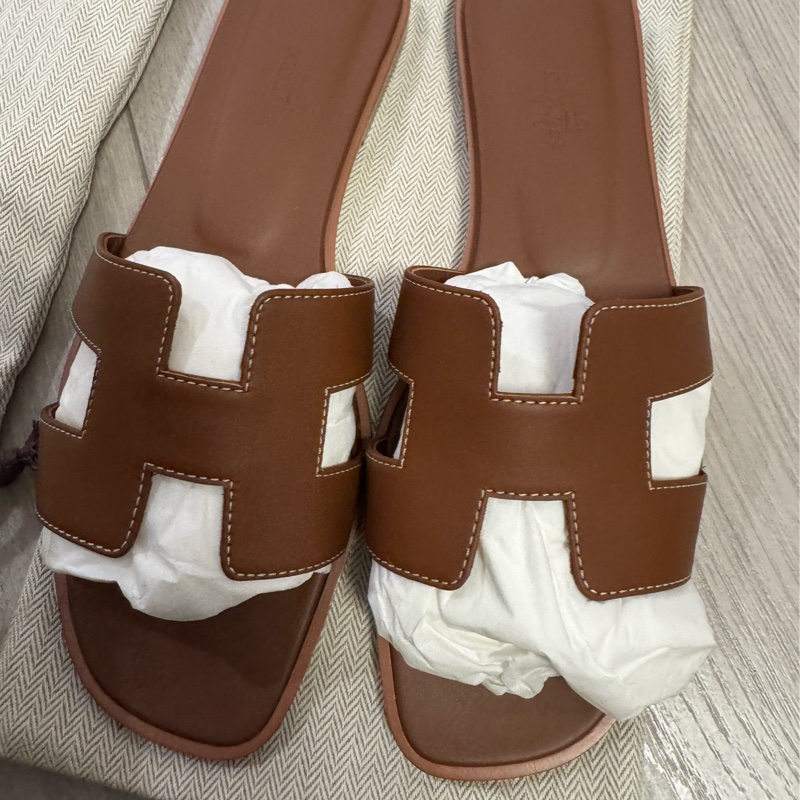 Hermes 全新在台 H大棕色拖鞋37.5 剛離櫃 附上購買證明-2