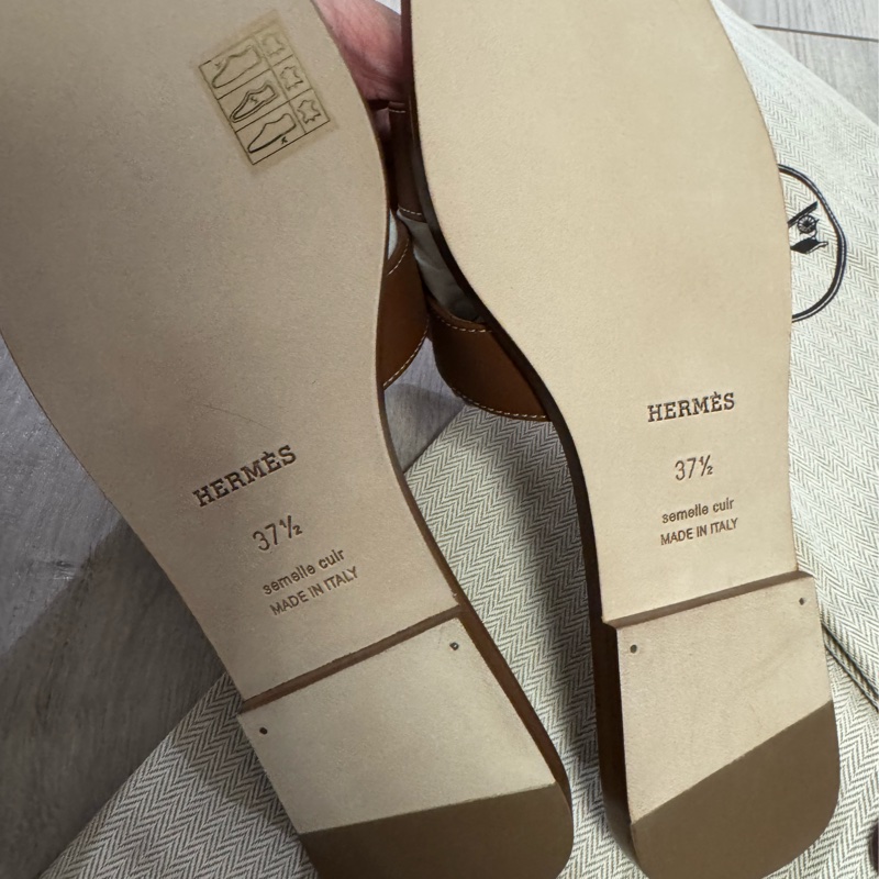 Hermes 全新在台 H大棕色拖鞋37.5 剛離櫃 附上購買證明-3