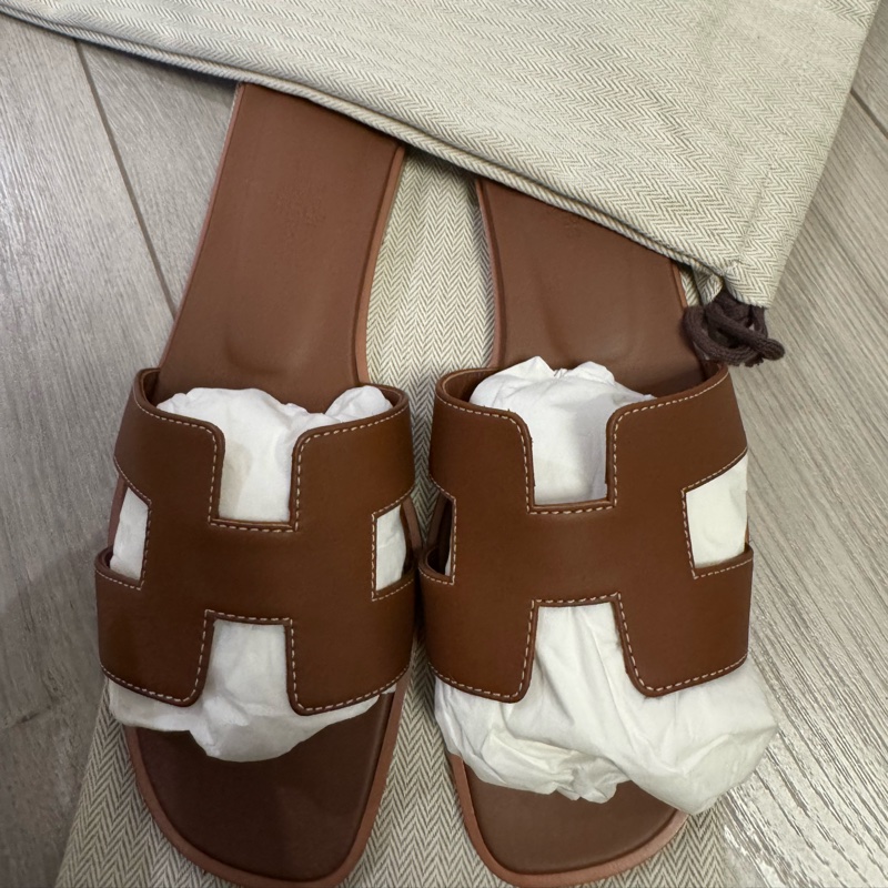 Hermes 全新在台 H大棕色拖鞋37.5 剛離櫃 附上購買證明-4
