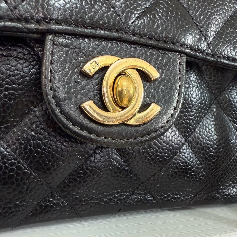 Chanel 香奈兒黑金魚子醬雙c扣方胖子鏈條包-17